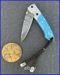 York Vivant Custom Handmade Folding knife Turquoise Stone Handle Art # CBIT-15