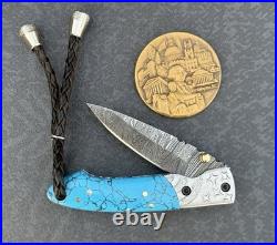 York Vivant Custom Handmade Folding knife Turquoise Stone Handle Art # CBIT-15