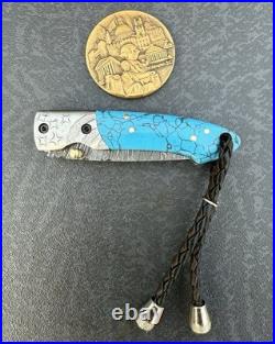 York Vivant Custom Handmade Folding knife Turquoise Stone Handle Art # CBIT-15