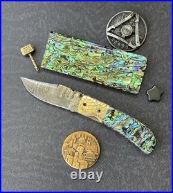 York vivant Custom handmade Damascus Steel Abalone Shell Folding Knife CBIT-09