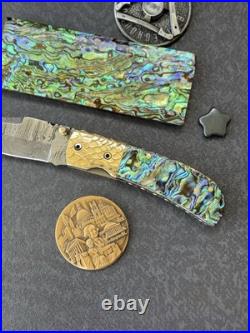York vivant Custom handmade Damascus Steel Abalone Shell Folding Knife CBIT-09