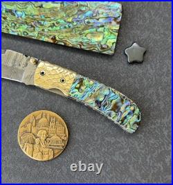 York vivant Custom handmade Damascus Steel Abalone Shell Folding Knife CBIT-09