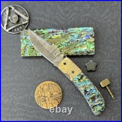 York vivant Custom handmade Damascus Steel Abalone Shell Folding Knife CBIT-09