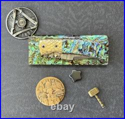 York vivant Custom handmade Damascus Steel Abalone Shell Folding Knife CBIT-09