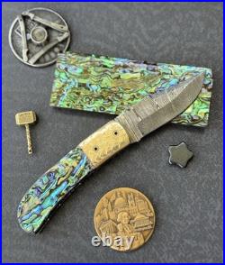 York vivant Custom handmade Damascus Steel Abalone Shell Folding Knife CBIT-09