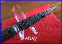 Zieba Custom Knife MS3 Damasteel Memento Mori Solid Silver Skulls Spacer