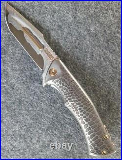 Zieba Knives S5 Mini 3 Nichols San Mai Damascus Engraved Snakeskin Titanium