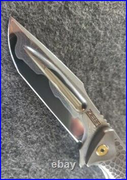 Zieba Knives S5 Mini 3 Nichols San Mai Damascus Engraved Snakeskin Titanium