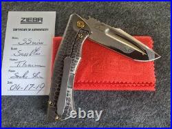 Zieba Knives S5 Mini 3 Nichols San Mai Damascus Engraved Snakeskin Titanium